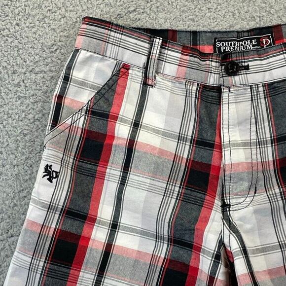 South Pole Shorts Youth 16 Baggy Skater Preppy Hip Hop Plaid Black Red White - Picture 2 of 11